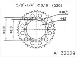 Alu Kettenrad #520-44 D:110mm D:130mm 6-Loch